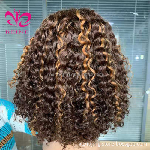 Highlight Color Human Hair Curly Bob Lace Front Wig 13x4 Ombre Lace Front Human Hair Wigs HD Lace Frontal Wig 180%